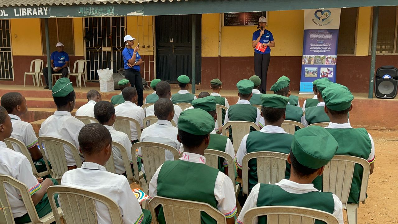Students receiving materials